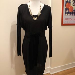 LOFT Black Sweater Dress with velvet waist ribbon